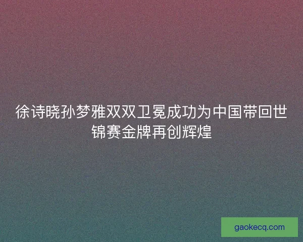 徐诗晓孙梦雅双双卫冕成功为中国带回世锦赛金牌再创辉煌